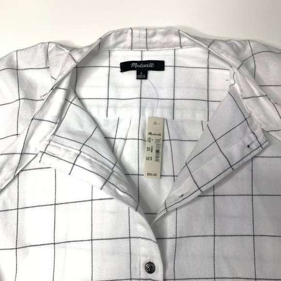 𝅺New with tag Madewell flannel tie neck shirt in windowpane S button down - Picture 4 of 4
